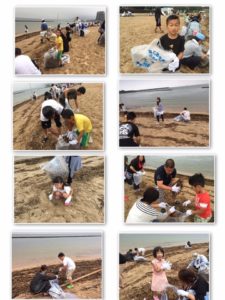 明日、7月17日（日）海の日を前に、別府スパビーチにて海岸海浜清掃奉仕活動を行いました。