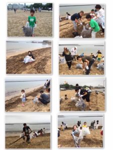 明日、7月17日（日）海の日を前に、別府スパビーチにて海岸海浜清掃奉仕活動を行いました。