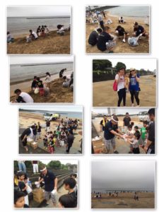 明日、7月17日（日）海の日を前に、別府スパビーチにて海岸海浜清掃奉仕活動を行いました。